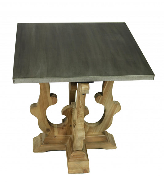 24" Natural Brown And Gray Metal And Solid Wood Square End Table By Homeroots | End Tables | Modishstore