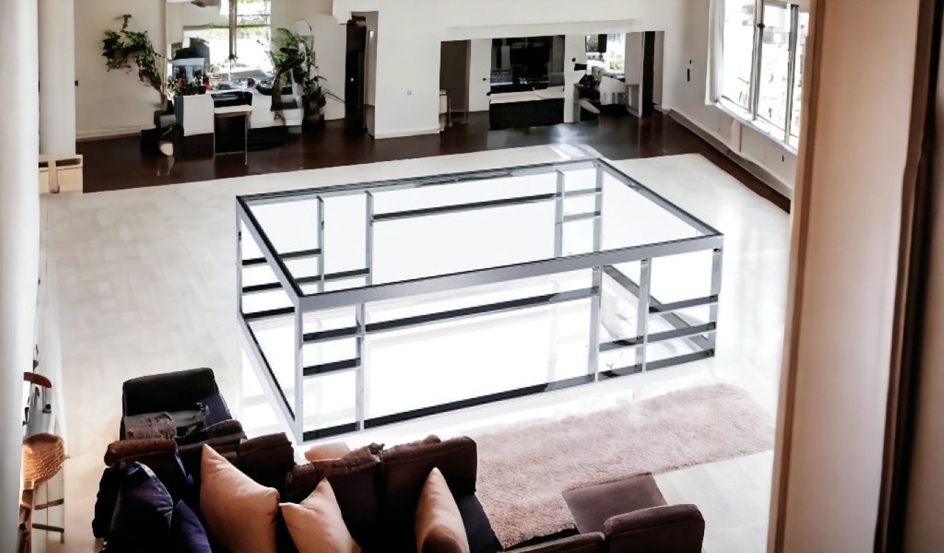 47" Silver And Clear Glass Rectangular Coffee Table By Homeroots