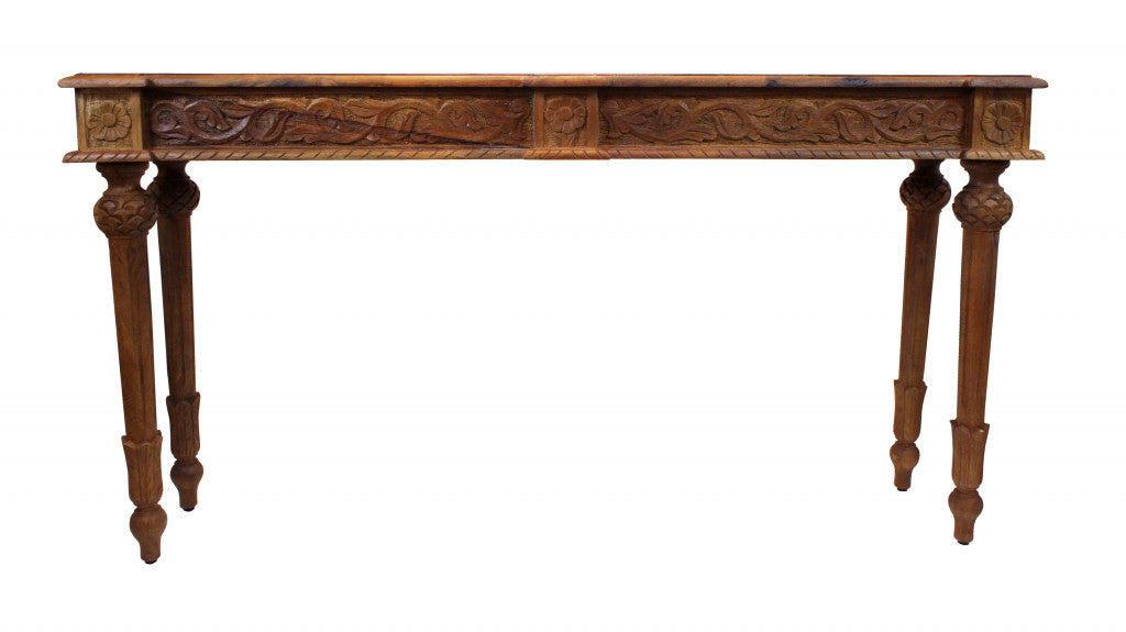 54" Brown Solid Wood Distressed Console Table By Homeroots | Console Tables | Modishstore