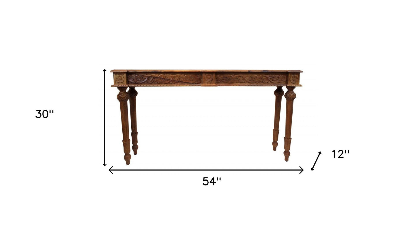 54" Brown Solid Wood Distressed Console Table By Homeroots | Console Tables | Modishstore - 6