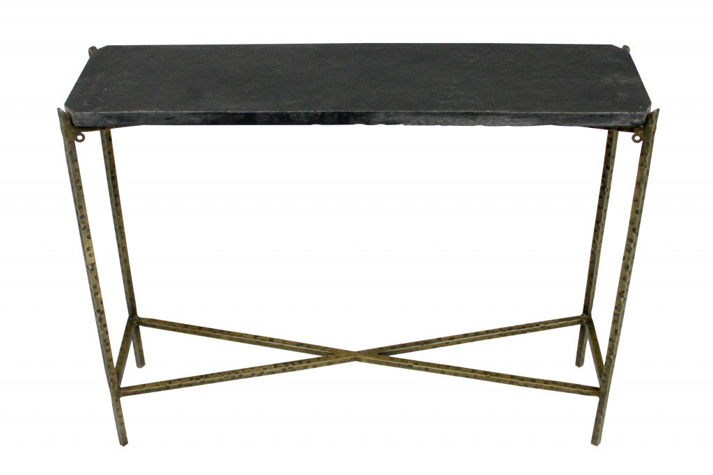 32" Black and Gold Stone Frame Console Table By Homeroots | Console Tables | Modishstore - 2