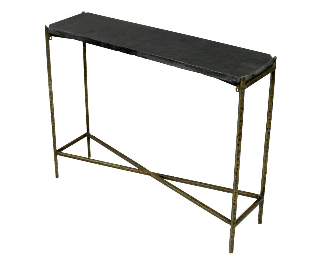 32" Black and Gold Stone Frame Console Table By Homeroots | Console Tables | Modishstore