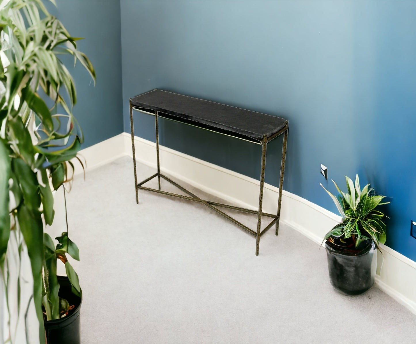 32" Black and Gold Stone Frame Console Table By Homeroots | Console Tables | Modishstore - 3