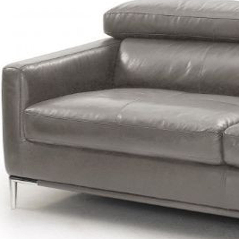 79" Dark Grey Genuine Leather and Silver Sofa By Homeroots | Sofas | Modishstore - 3