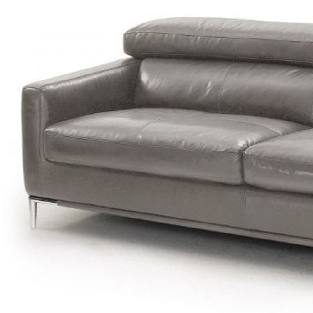 79" Dark Grey Genuine Leather and Silver Sofa By Homeroots | Sofas | Modishstore - 4