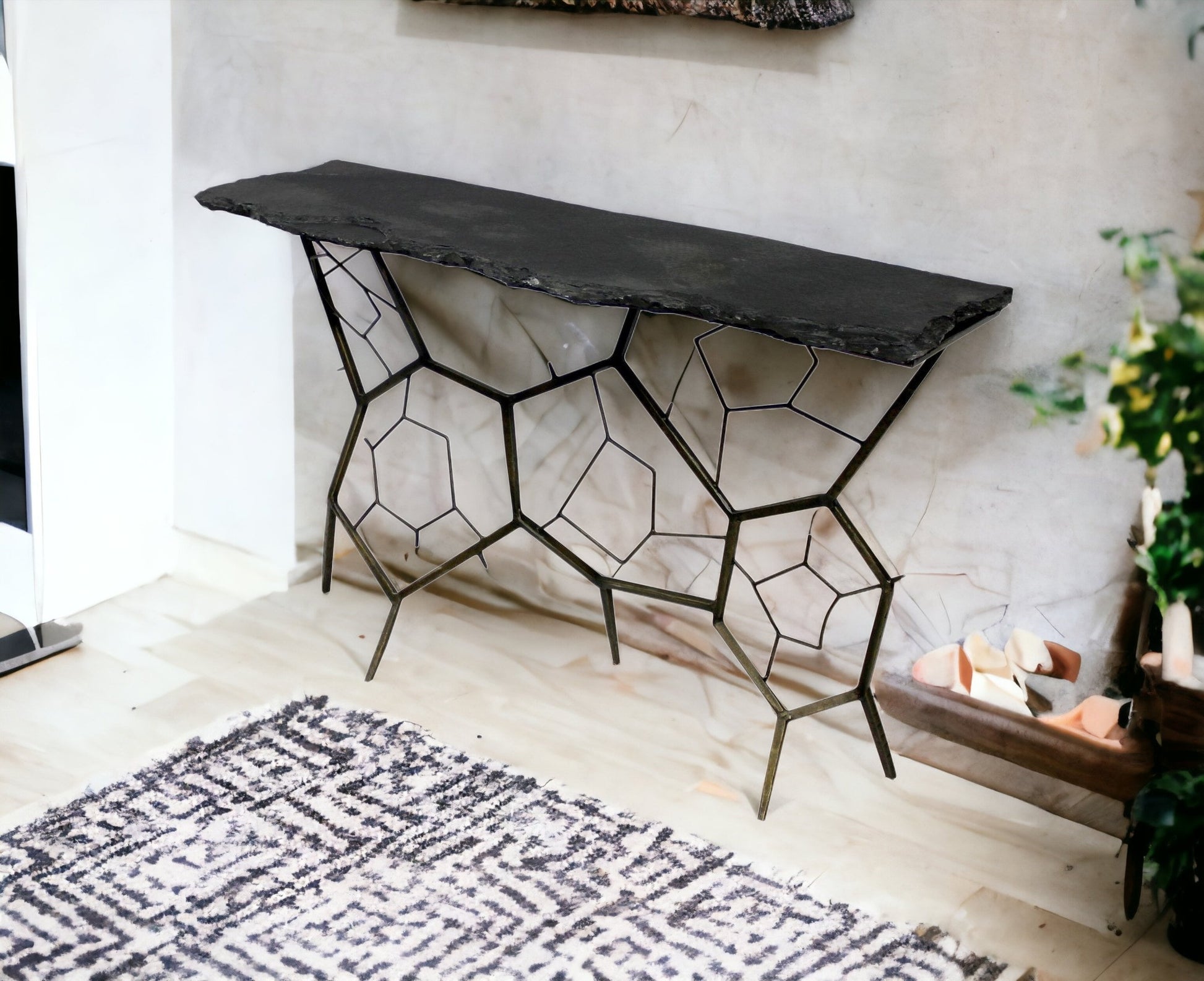 51" Black Stone Abstract Console Table By Homeroots | Console Tables | Modishstore - 3