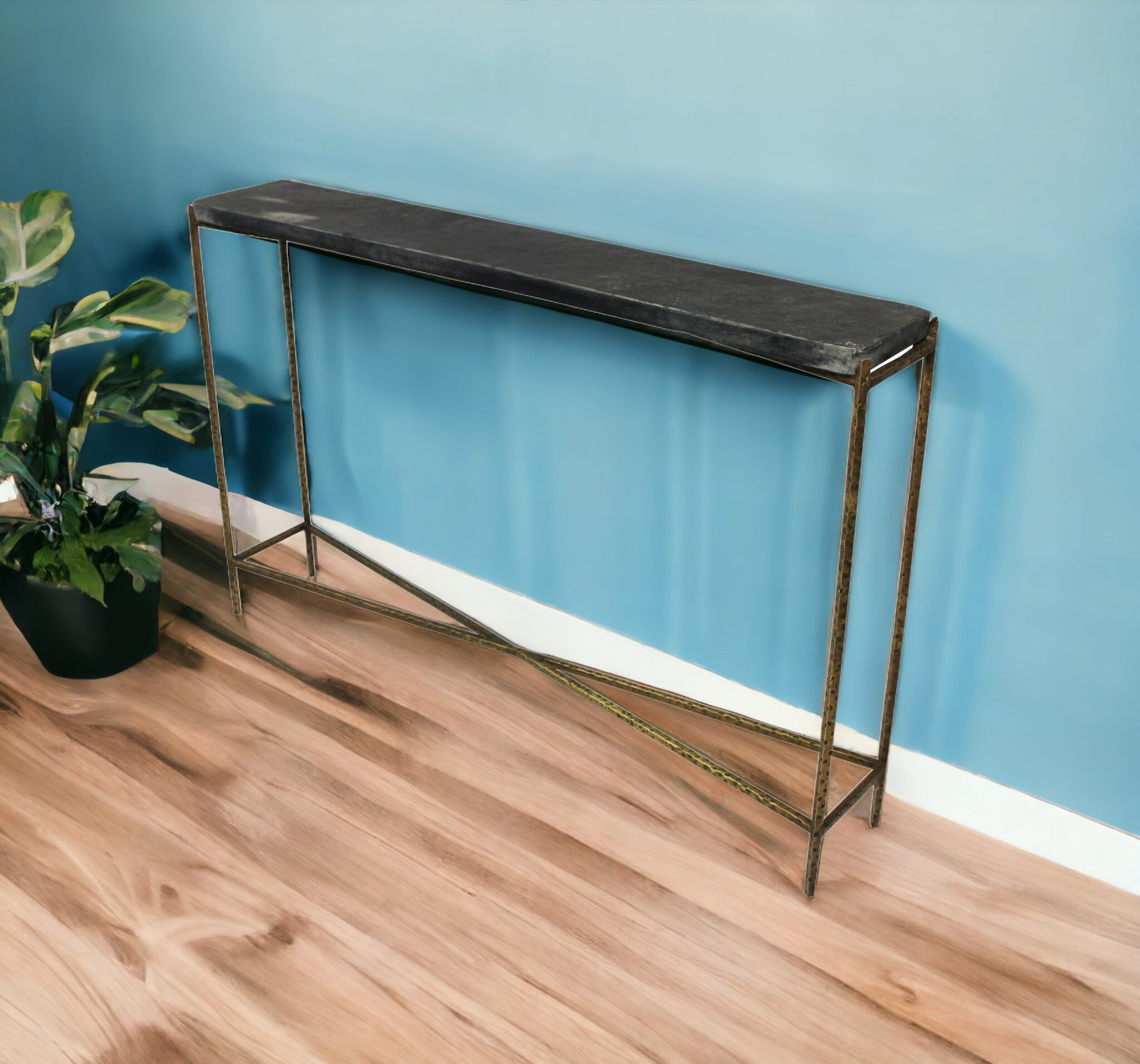 48" Black and Gold Stone Frame Console Table By Homeroots | Console Tables | Modishstore - 3