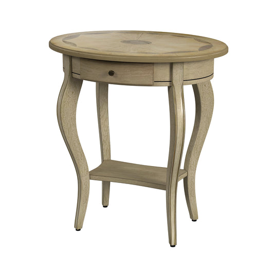 26" Beige Manufactured Wood Oval End Table With Drawer And Shelf By Homeroots | End Tables | Modishstore