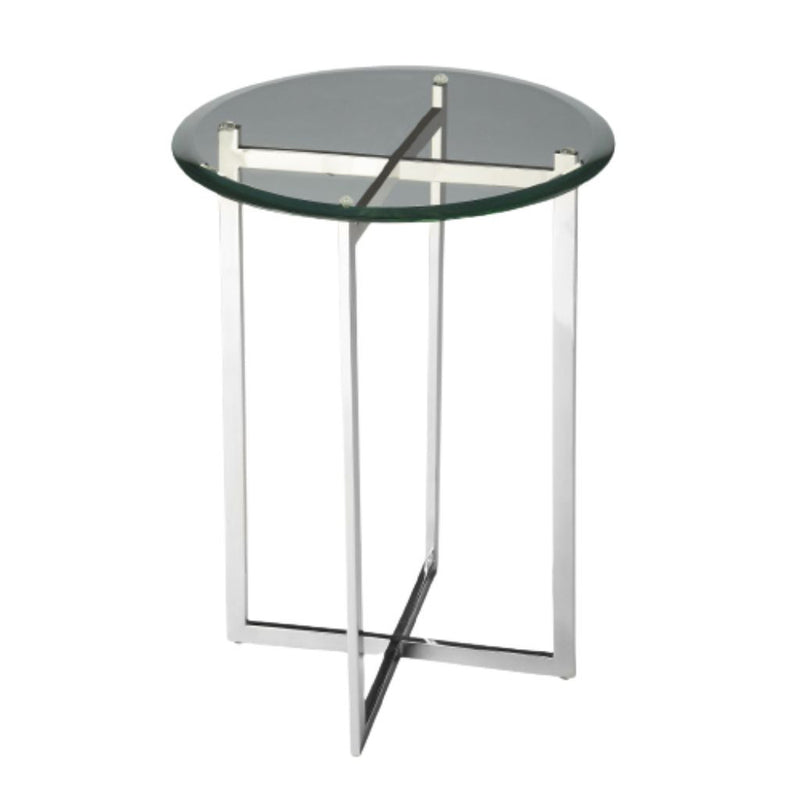 21" Silver Geo Base and Glass Round End Table By Homeroots | End Tables | Modishstore