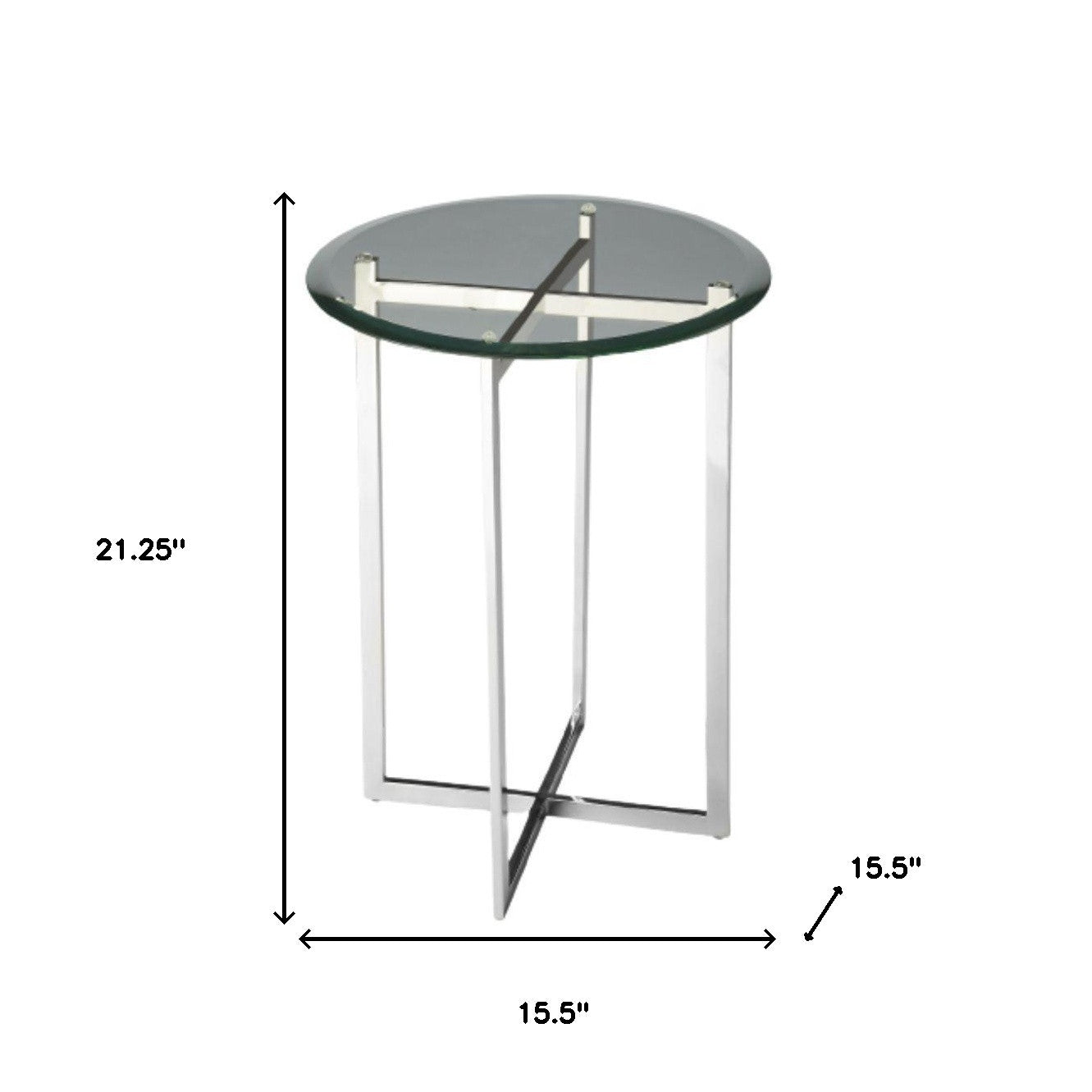 21" Silver Geo Base and Glass Round End Table By Homeroots | End Tables | Modishstore - 5