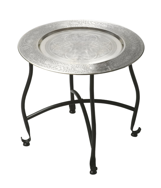 14" Black And Silver Aluminum Round End Table By Homeroots | End Tables | Modishstore