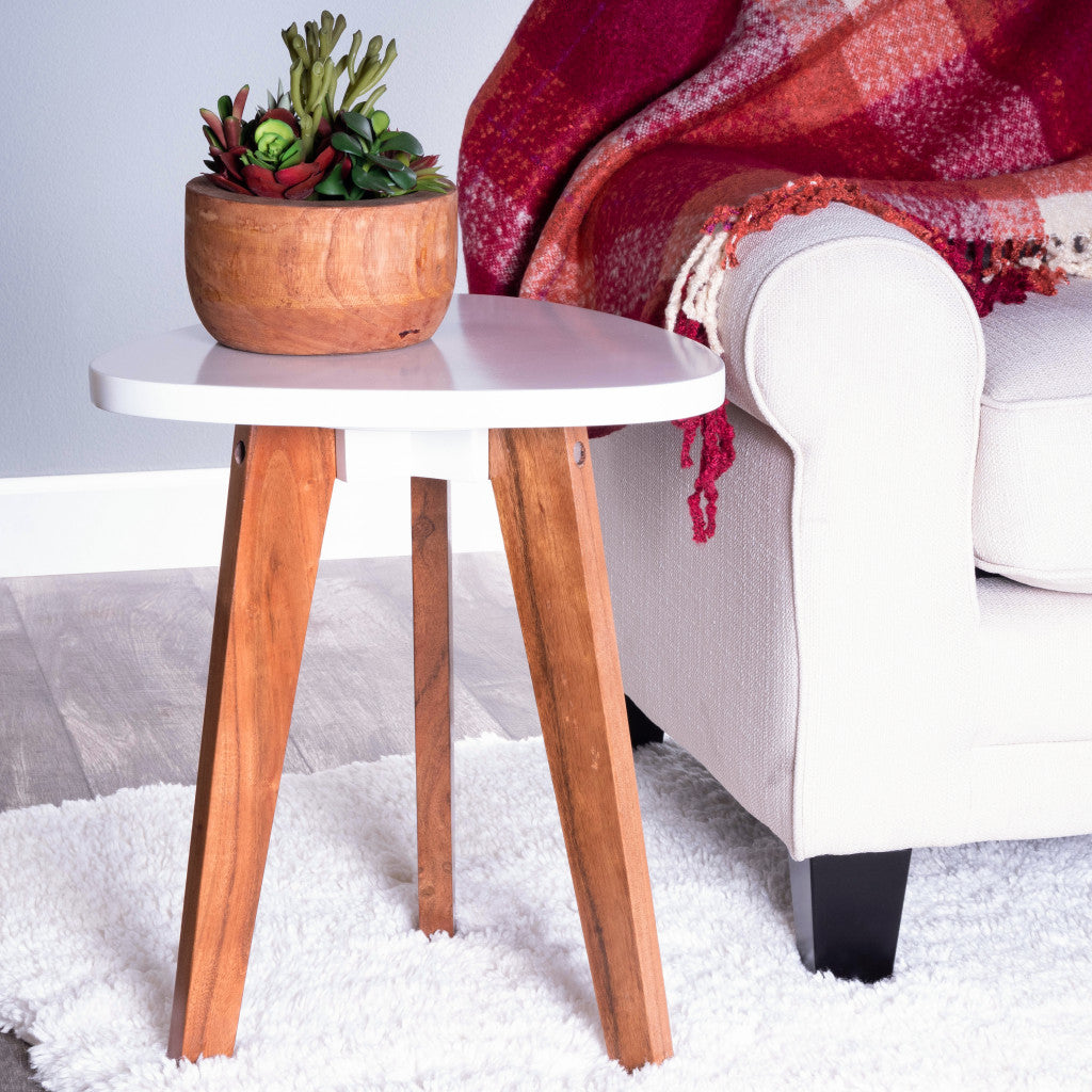 20" White and Natural Wood Triangle End Table By Homeroots | End Tables | Modishstore - 6