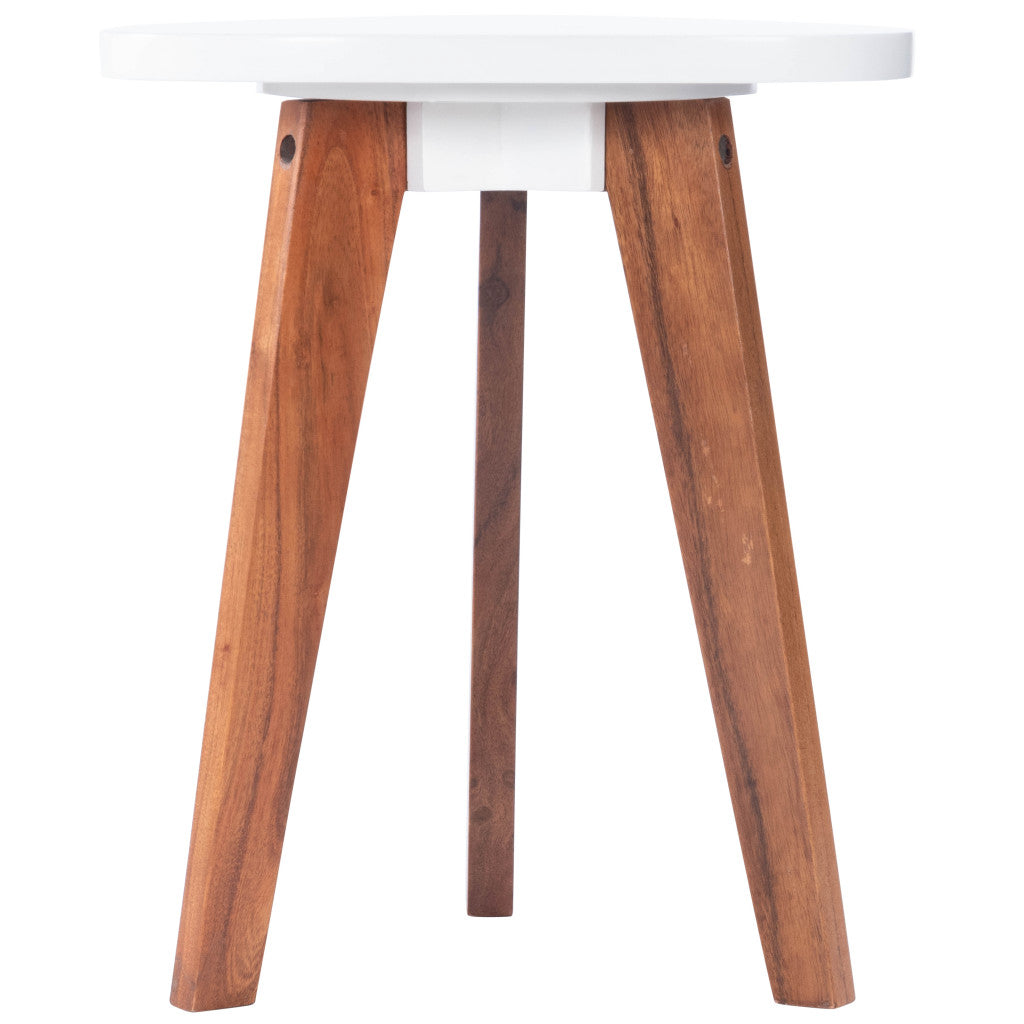 20" White and Natural Wood Triangle End Table By Homeroots | End Tables | Modishstore - 2