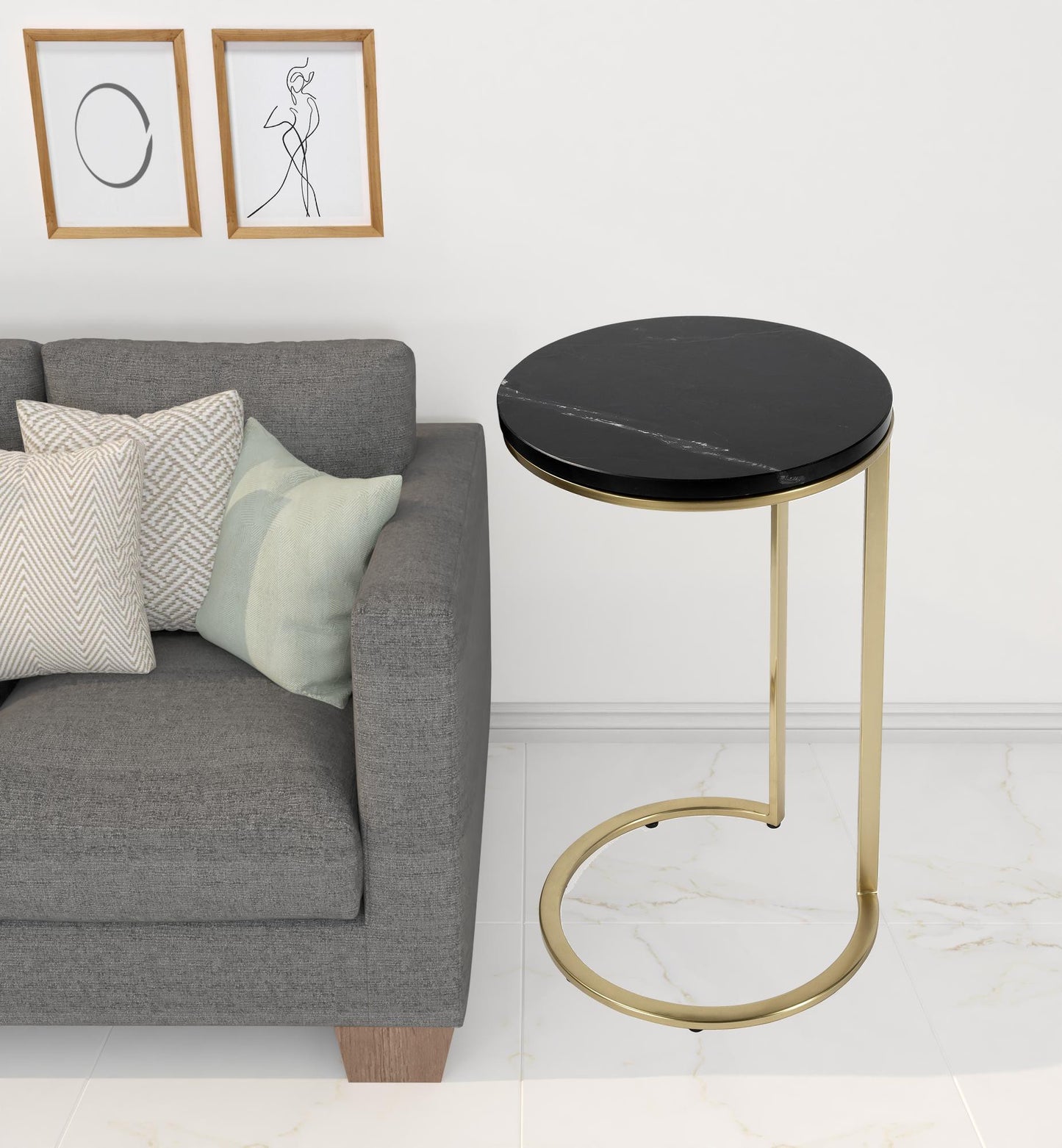 28" Black Marble Round End Table By Homeroots | End Tables | Modishstore - 7