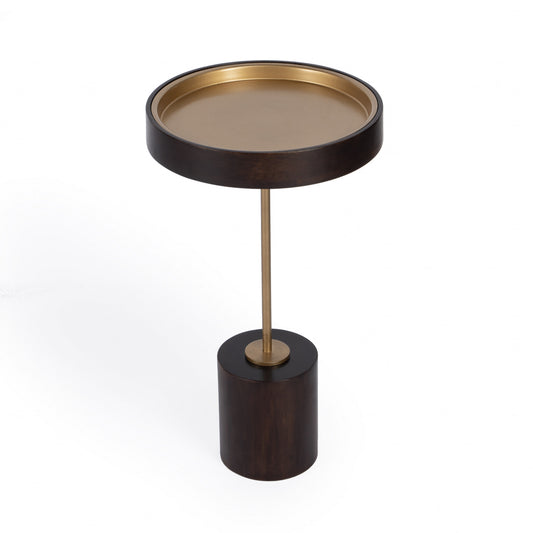 22" Black And Rosegold Solid Wood Round End Table By Homeroots | End Tables | Modishstore