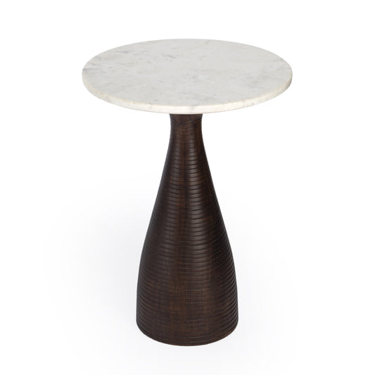 22" Brown Marble Round End Table By Homeroots