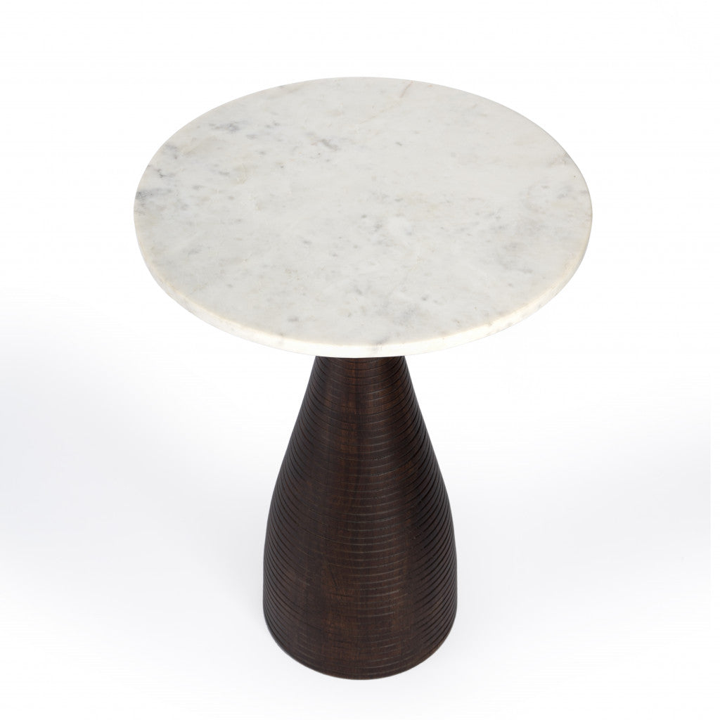 22" Brown Marble Round End Table By Homeroots | End Tables | Modishstore - 2