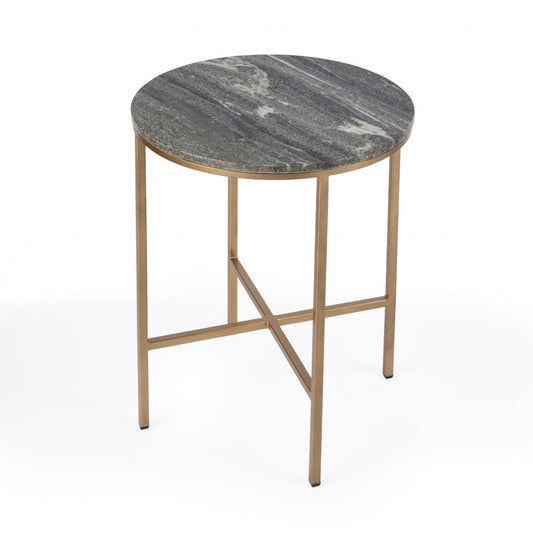 23" Brass And Gray Marble Round End Table By Homeroots | End Tables | Modishstore