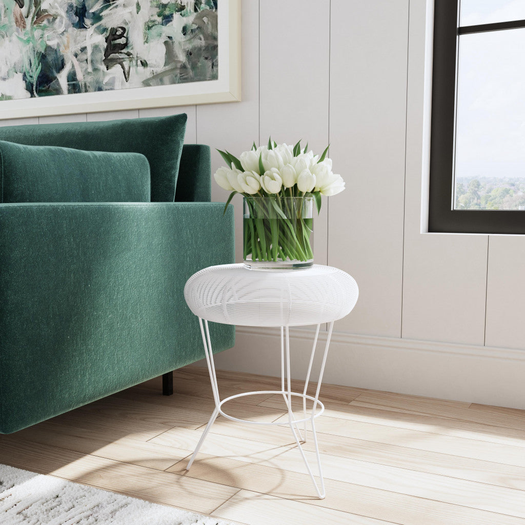 18" White Wire Round top End Table By Homeroots | End Tables | Modishstore - 7