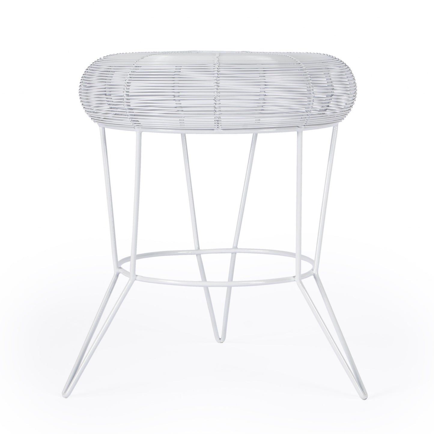 18" White Wire Round top End Table By Homeroots | End Tables | Modishstore - 2