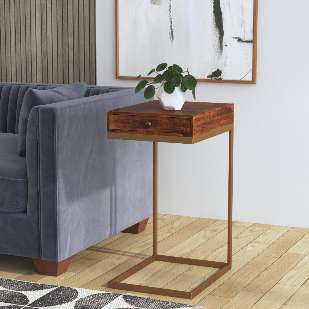 27" Natural Brown Solid And Manufactured Wood Square End Table With Drawer By Homeroots | End Tables | Modishstore - 8