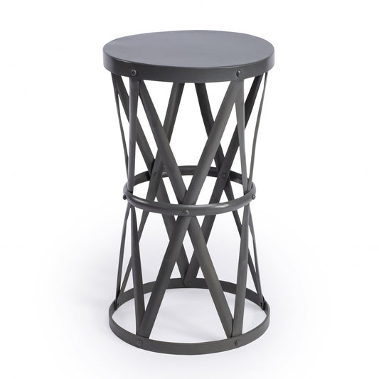 22" Gray Iron Hourglass Base Round Top End Table By Homeroots