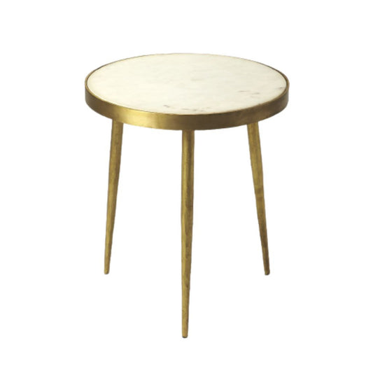 18" Gold And White Marble Round End Table By Homeroots