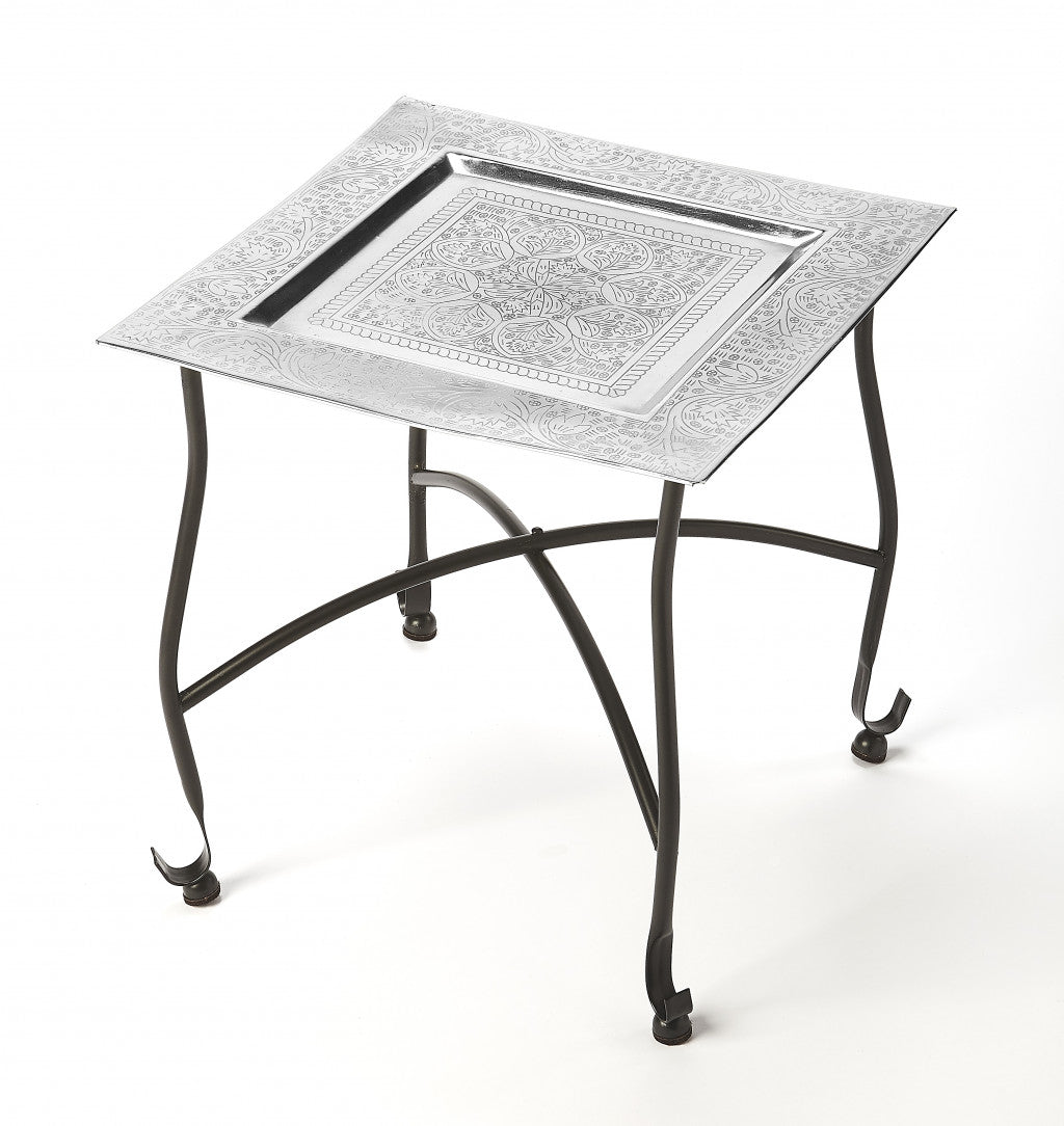 16" Black And Silver Textured Aluminum Square End Table By Homeroots | End Tables | Modishstore