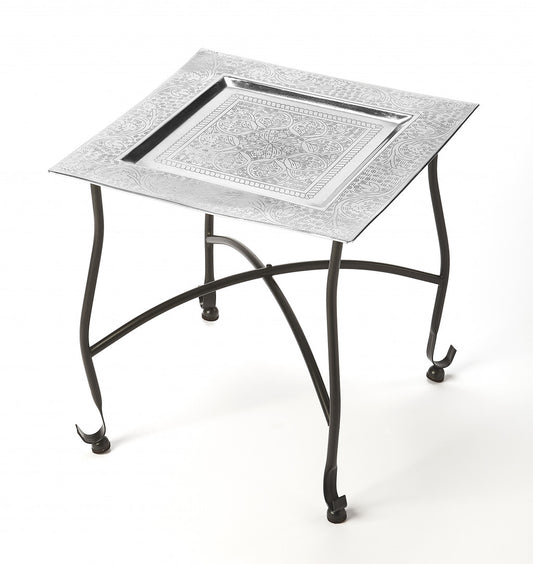 16" Black And Silver Textured Aluminum Square End Table By Homeroots