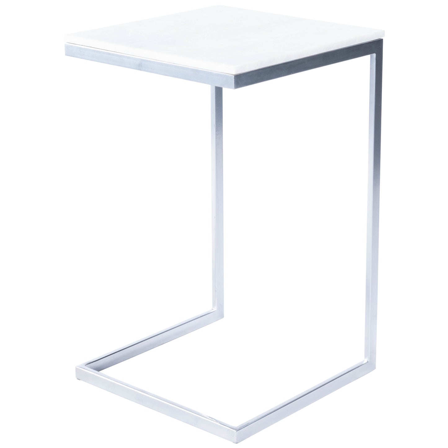 26" Silver and White Marble Square C Shape End Table By Homeroots | End Tables | Modishstore