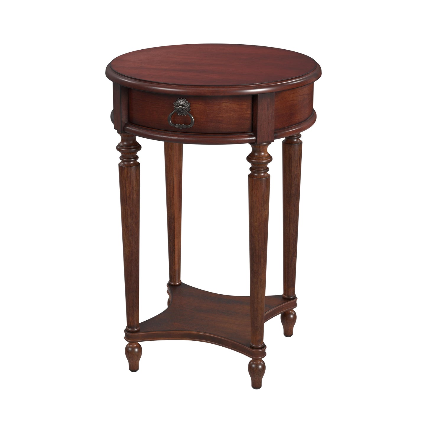 26" Cherry Solid And Manufactured Wood Round End Table With Drawer And Shelf By Homeroots | End Tables | Modishstore