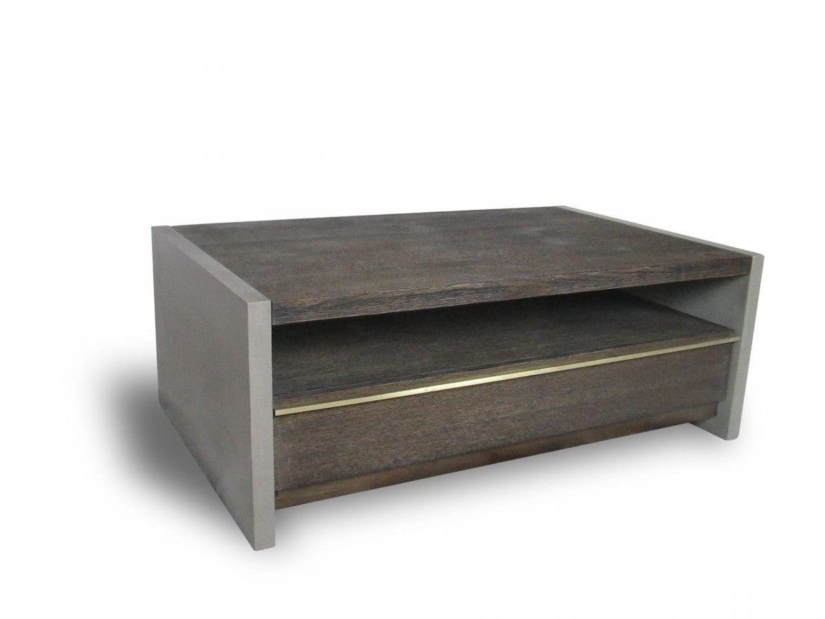 47" Dark Grey Walnut and Concrete Rectangular Coffee Table With Drawer And Shelf By Homeroots