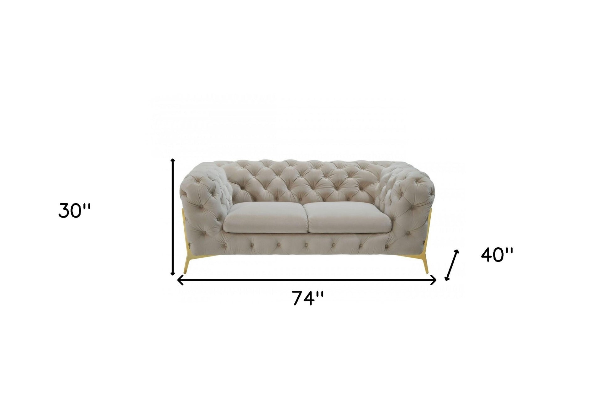 74" Beige Tufted Velvet And Gold Chesterfield Love Seat By Homeroots | Loveseats | Modishstore - 5