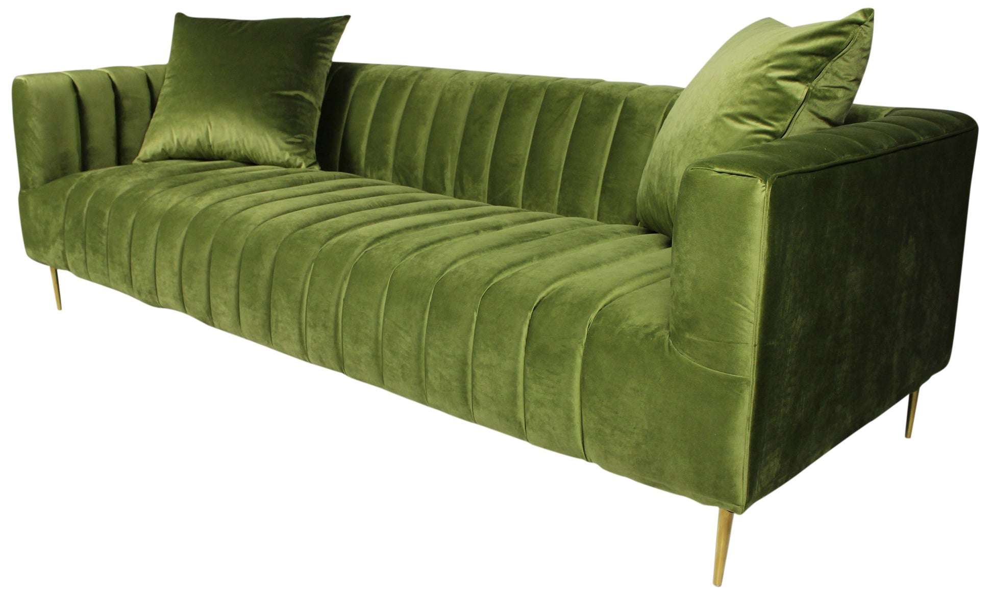 90" Moss Green Velvet And Gold Sofa With Two Toss Pillows By Homeroots | Sofas | Modishstore - 4