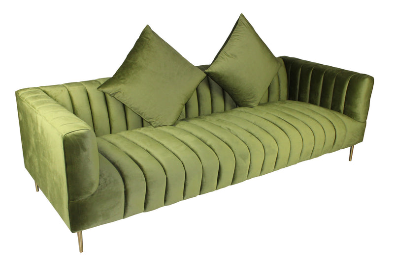 90" Moss Green Velvet And Gold Sofa With Two Toss Pillows By Homeroots | Sofas | Modishstore