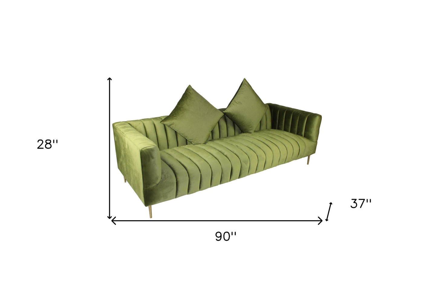 90" Moss Green Velvet And Gold Sofa With Two Toss Pillows By Homeroots | Sofas | Modishstore - 7