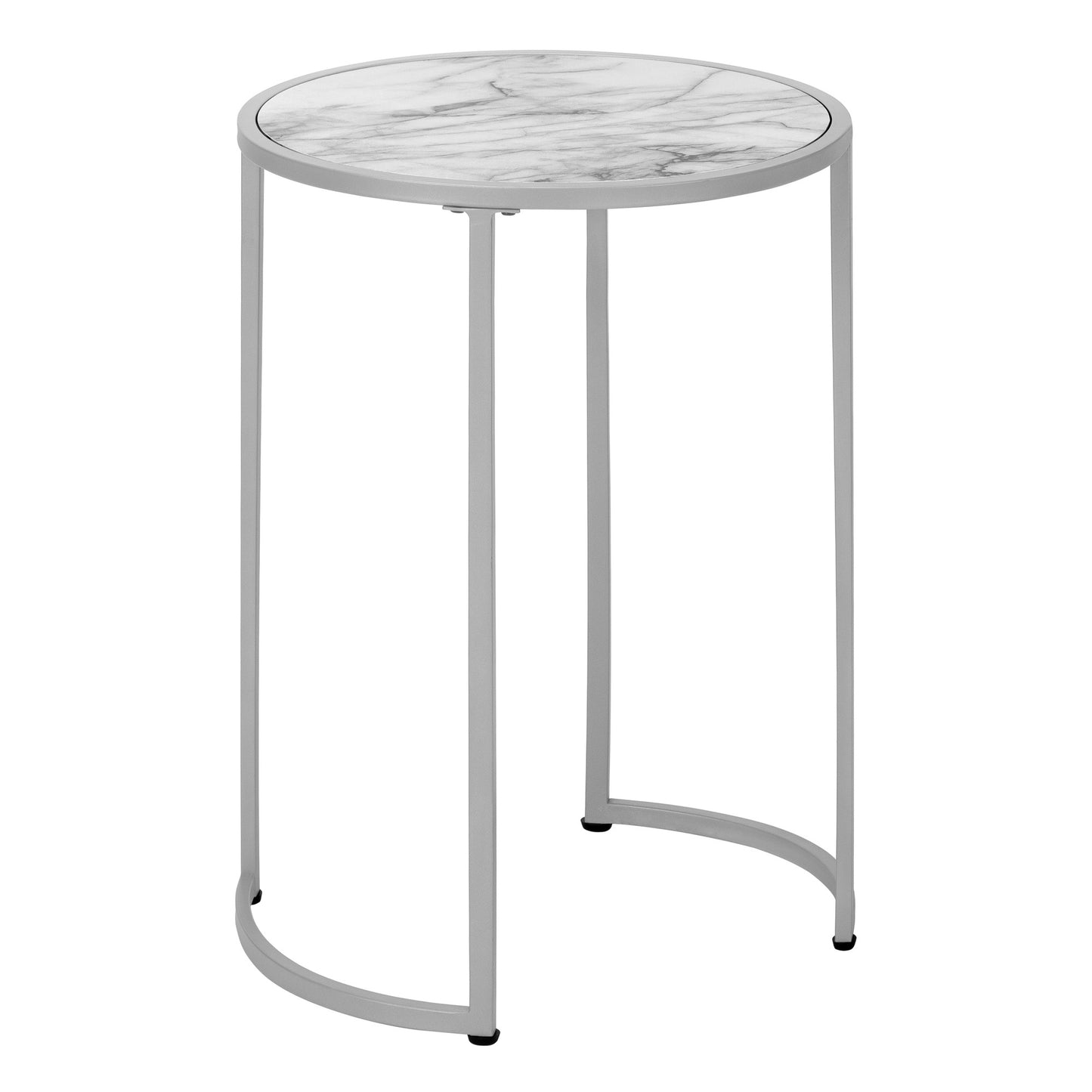 24" Silver And White Faux Marble Round End Table By Homeroots | End Tables | Modishstore