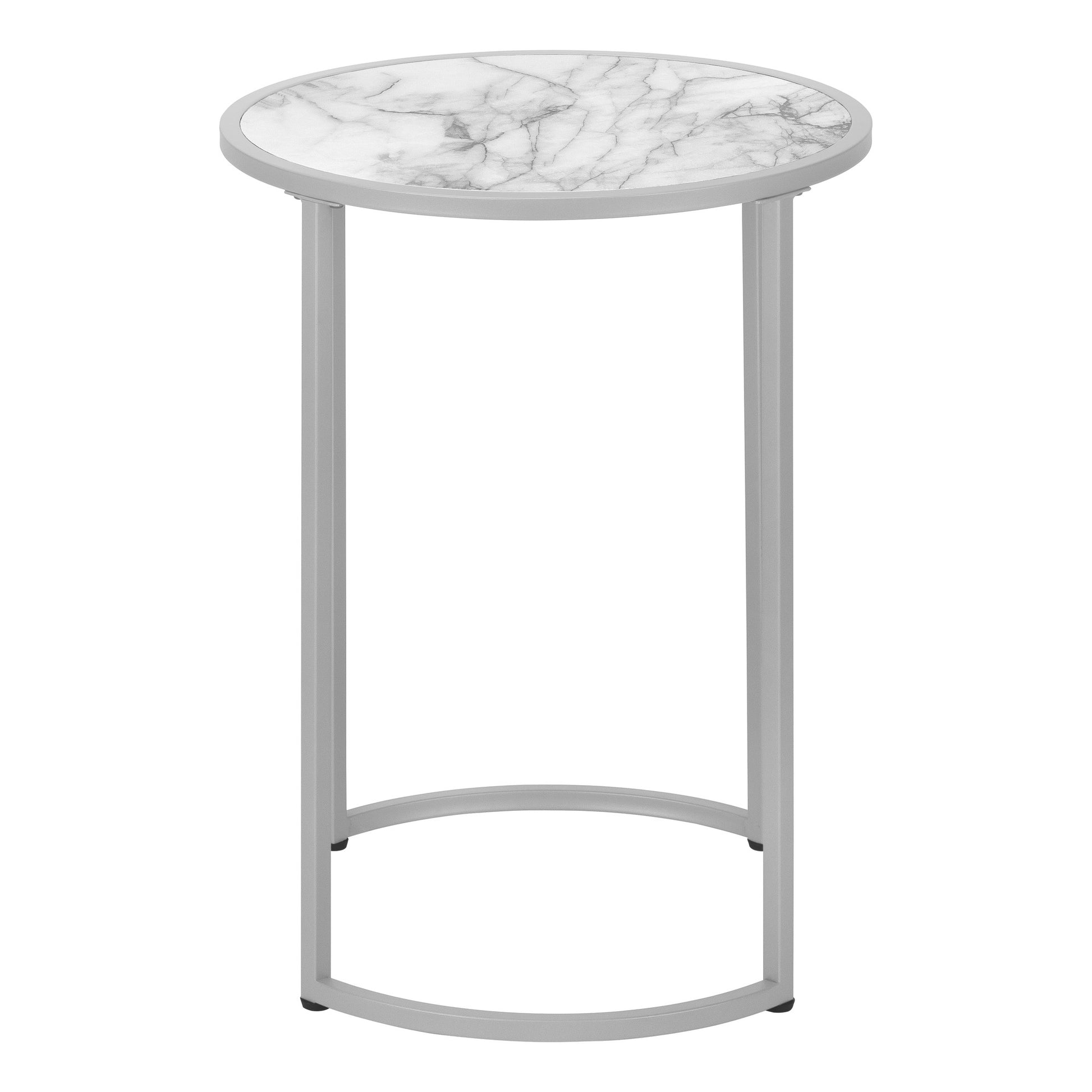 24" Silver And White Faux Marble Round End Table By Homeroots | End Tables | Modishstore - 2