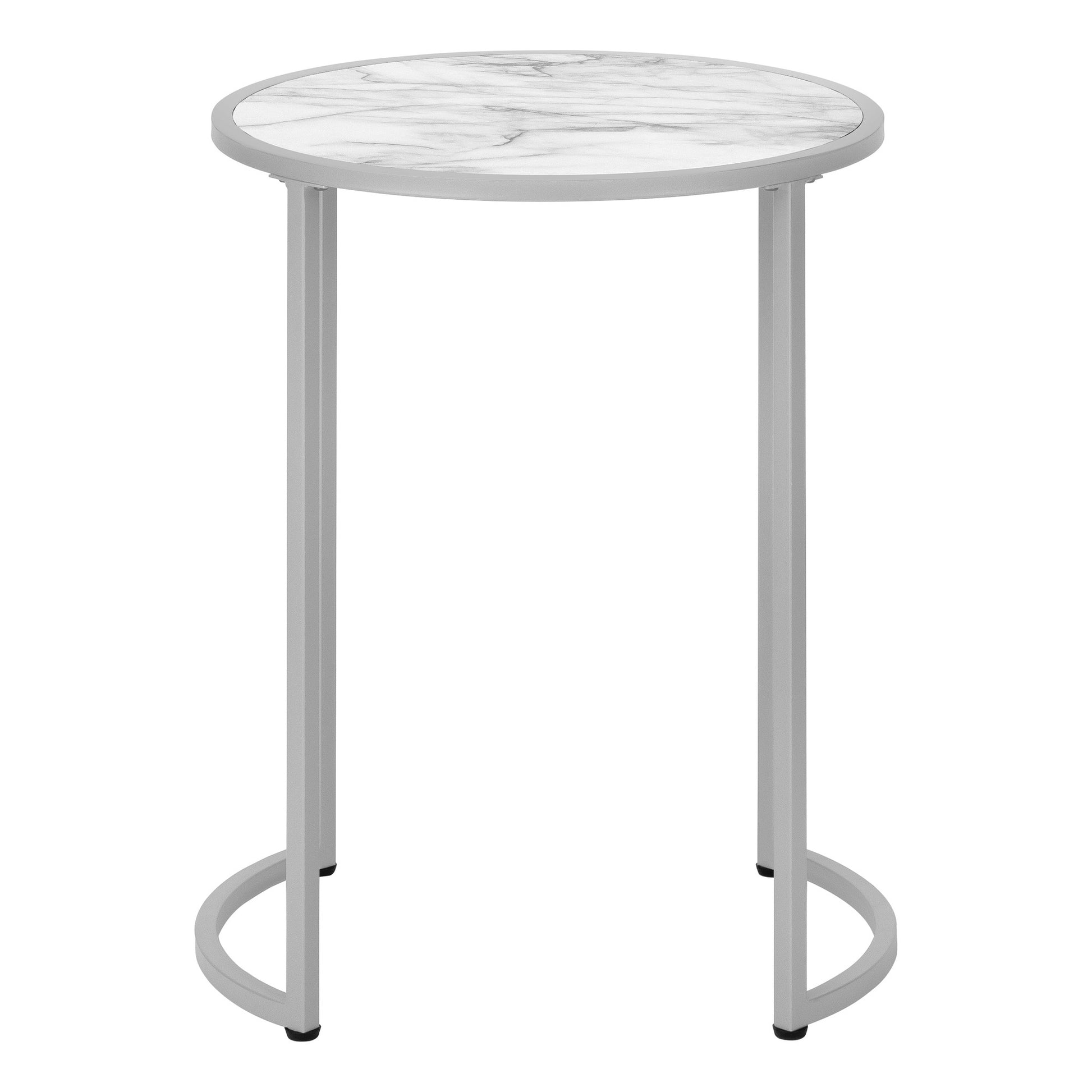 24" Silver And White Faux Marble Round End Table By Homeroots | End Tables | Modishstore - 3