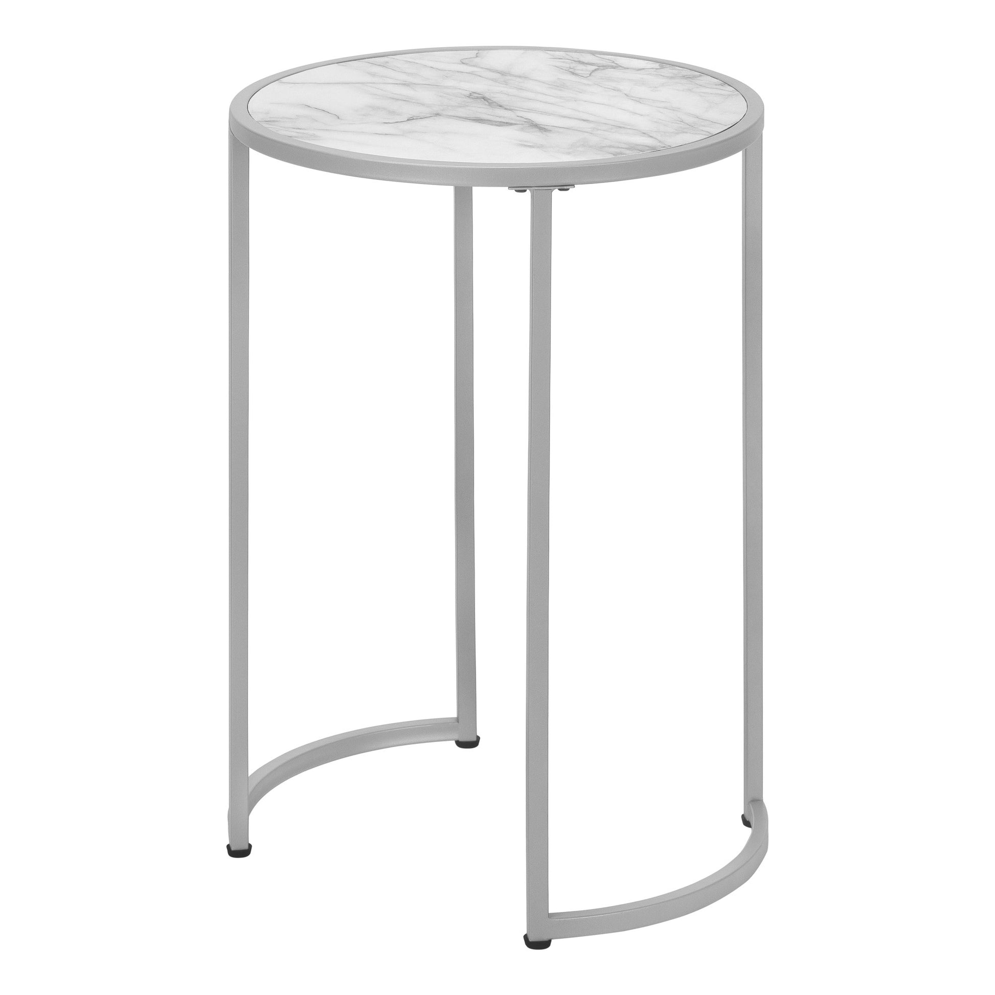 24" Silver And White Faux Marble Round End Table By Homeroots | End Tables | Modishstore - 4