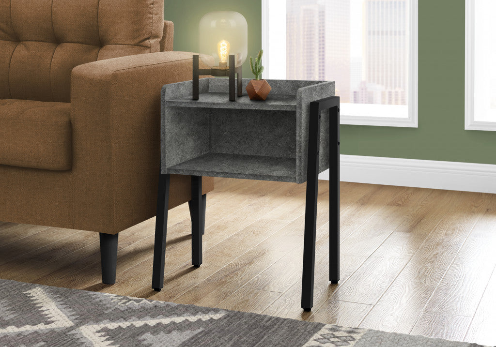 23" Black And Grey Faux Stone End Table With Shelf By Homeroots | End Tables | Modishstore - 6