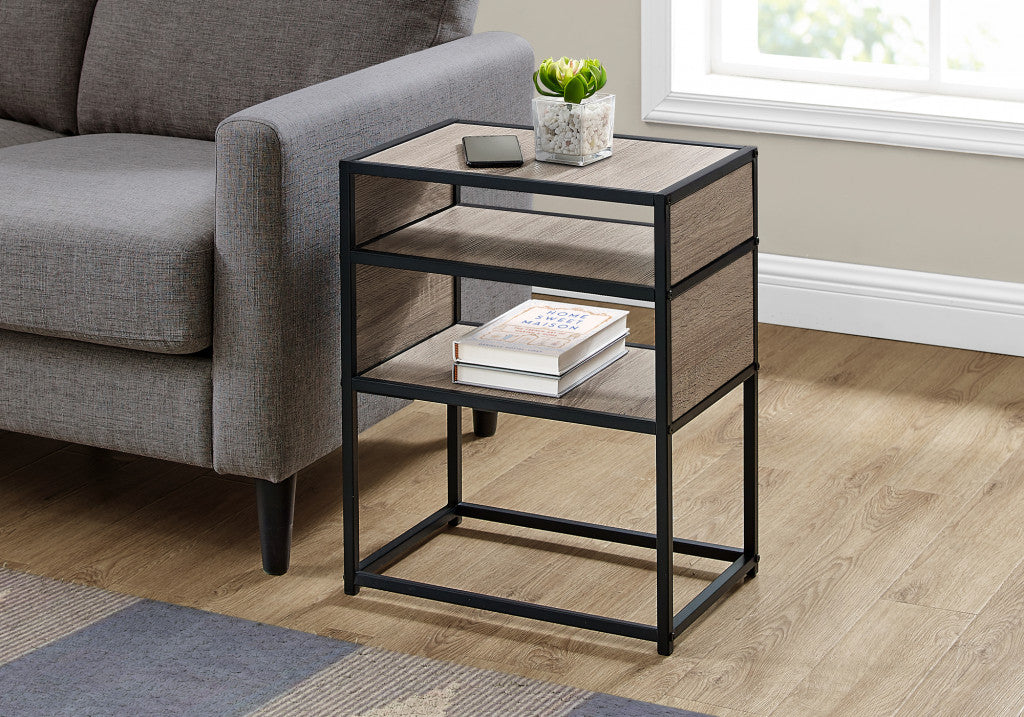 22" Black And Dark Taupe End Table With Two Shelves By Homeroots | End Tables | Modishstore - 6