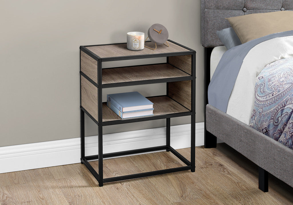 22" Black And Dark Taupe End Table With Two Shelves By Homeroots | End Tables | Modishstore - 7