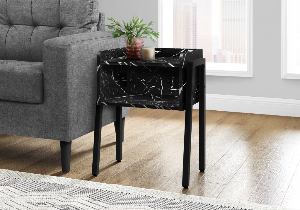 23" Black Faux Marble End Table With Shelf By Homeroots | End Tables | Modishstore - 2