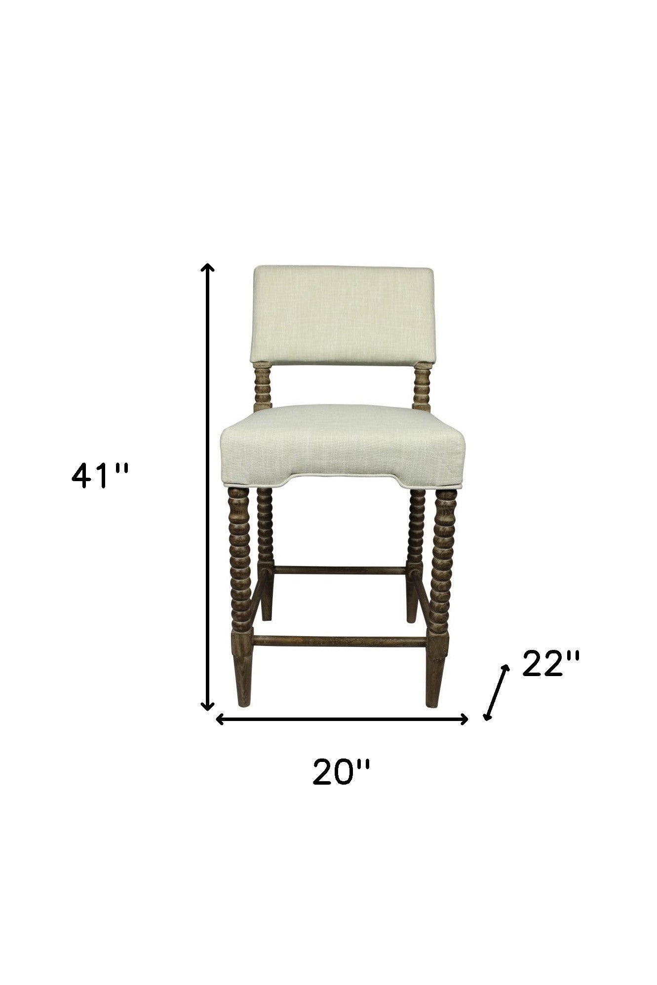 41" Brown Carved Wood and Ivory Woven Upholstered Counter Height Bar Chair By Homeroots | Bar Stools | Modishstore - 8