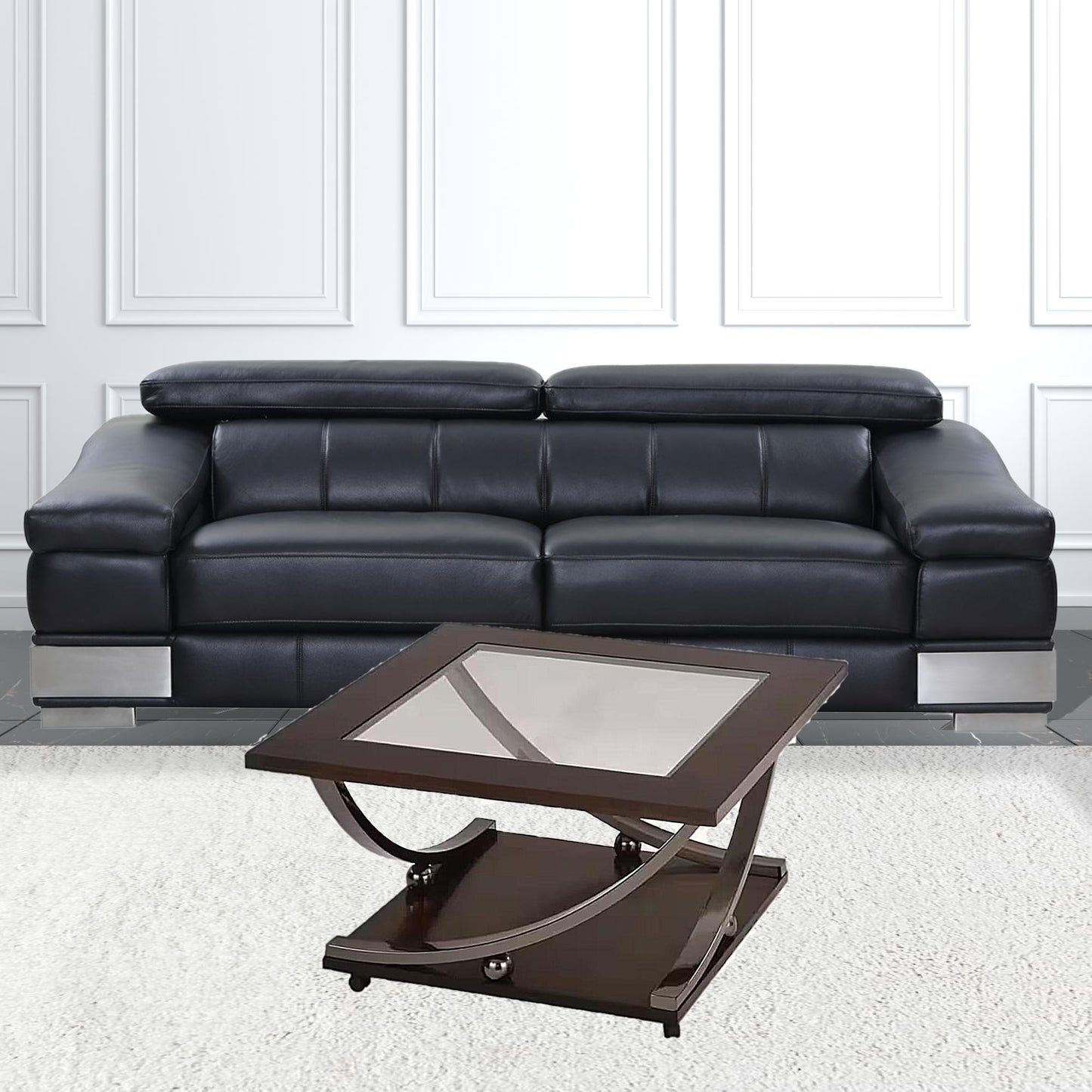 36" Black Nickel And Clear Glass Square Coffee Table With Shelf By Homeroots