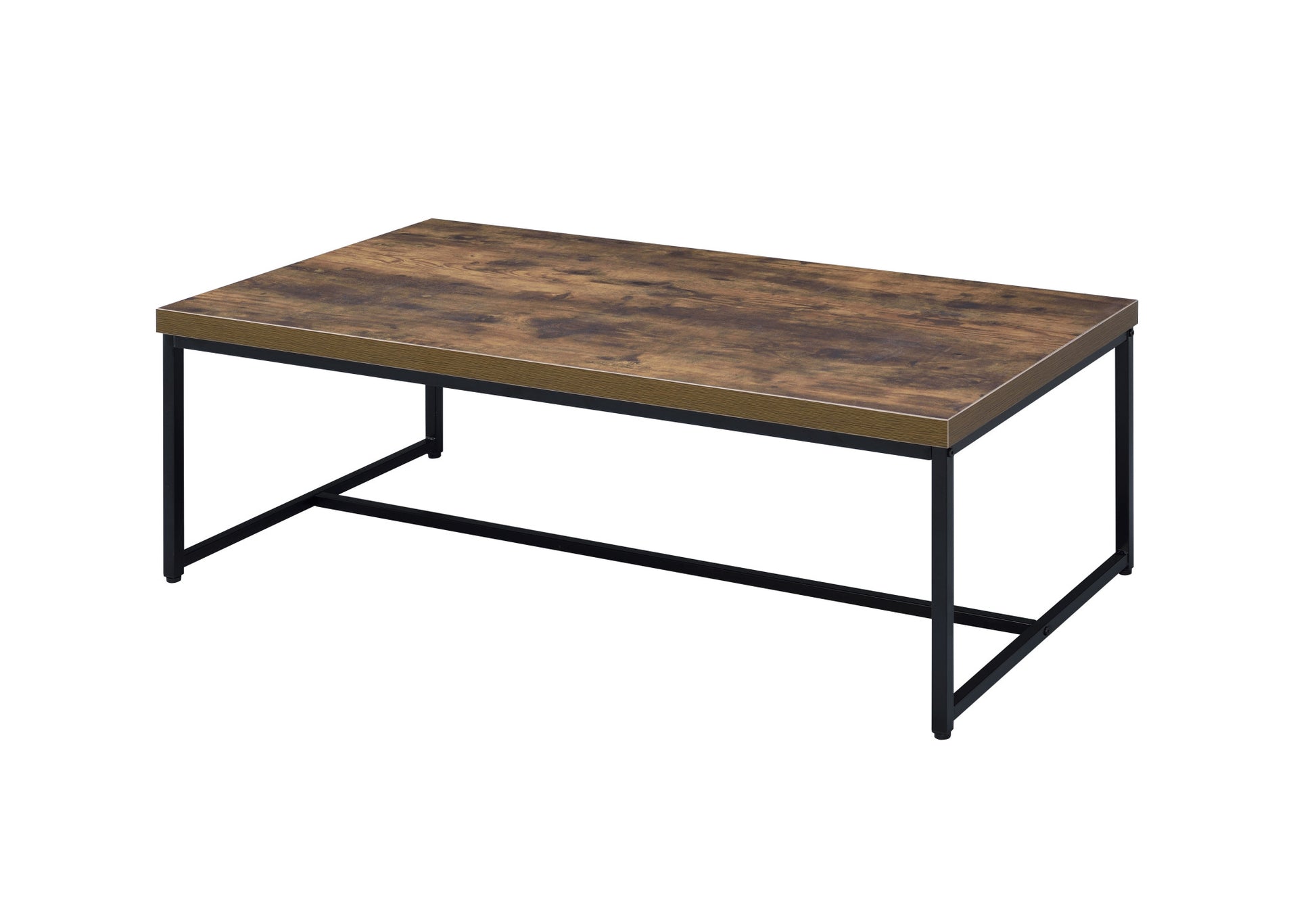 47" Black And Weathered Oak Manufactured Wood And Metal Rectangular Coffee Table By Homeroots | Coffee Tables | Modishstore - 2