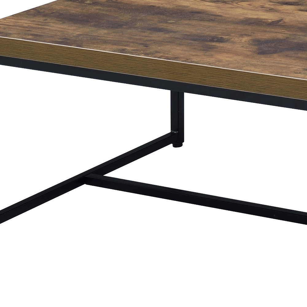 47" Black And Weathered Oak Manufactured Wood And Metal Rectangular Coffee Table By Homeroots | Coffee Tables | Modishstore - 4