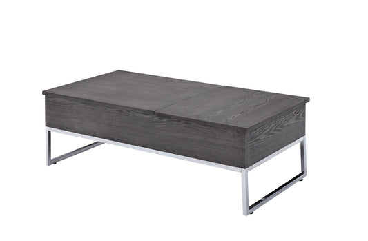 47" Chrome And Gray Oak Rectangular Lift Top Coffee Table By Homeroots