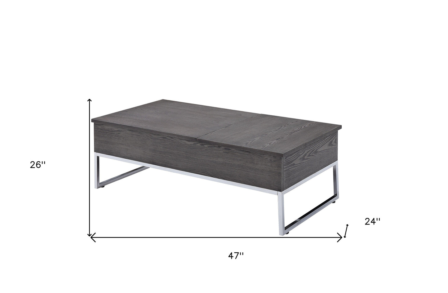 47" Chrome And Gray Oak Rectangular Lift Top Coffee Table By Homeroots | Coffee Tables | Modishstore - 5